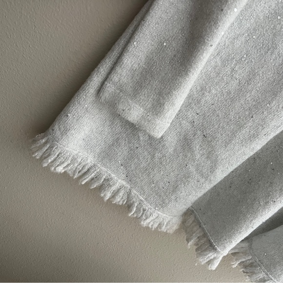 Lilly Pulitzer Tatum Sequin Fringe-Trim Cardigan Women’s Size Large Gray Sparkle - Picture 3 of 5